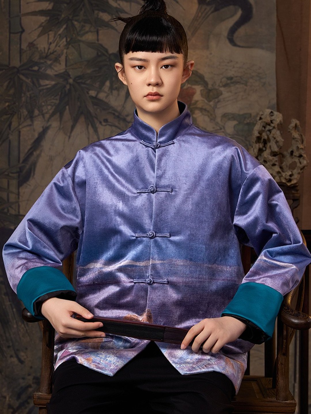 清籁/新中国风 丝绒唐装外套 - 女装休闲/机能外套 - 聚酯纤维 紫色
