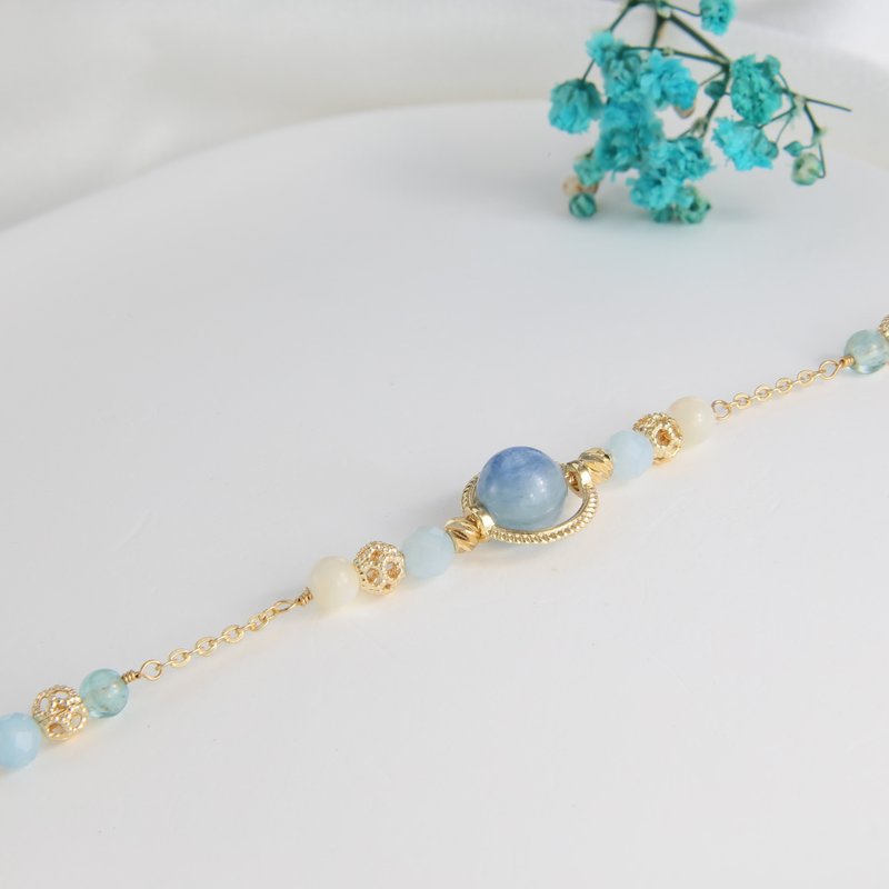 小宇宙 | 蓝晶石 海蓝宝 | 情人节礼物 圣诞礼物 - 手链/手环 - 水晶 蓝色