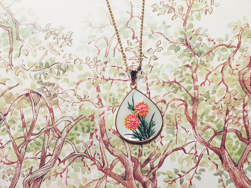 手绘贝壳项链 - 菊花 - 项链 - 铜/黄铜 橘色