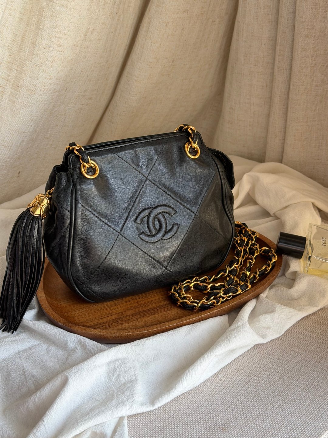 Chanel Vintage 复古香奈儿六角双 C 流苏链条包中古包 - 侧背包/斜挎包 - 真皮 黑色