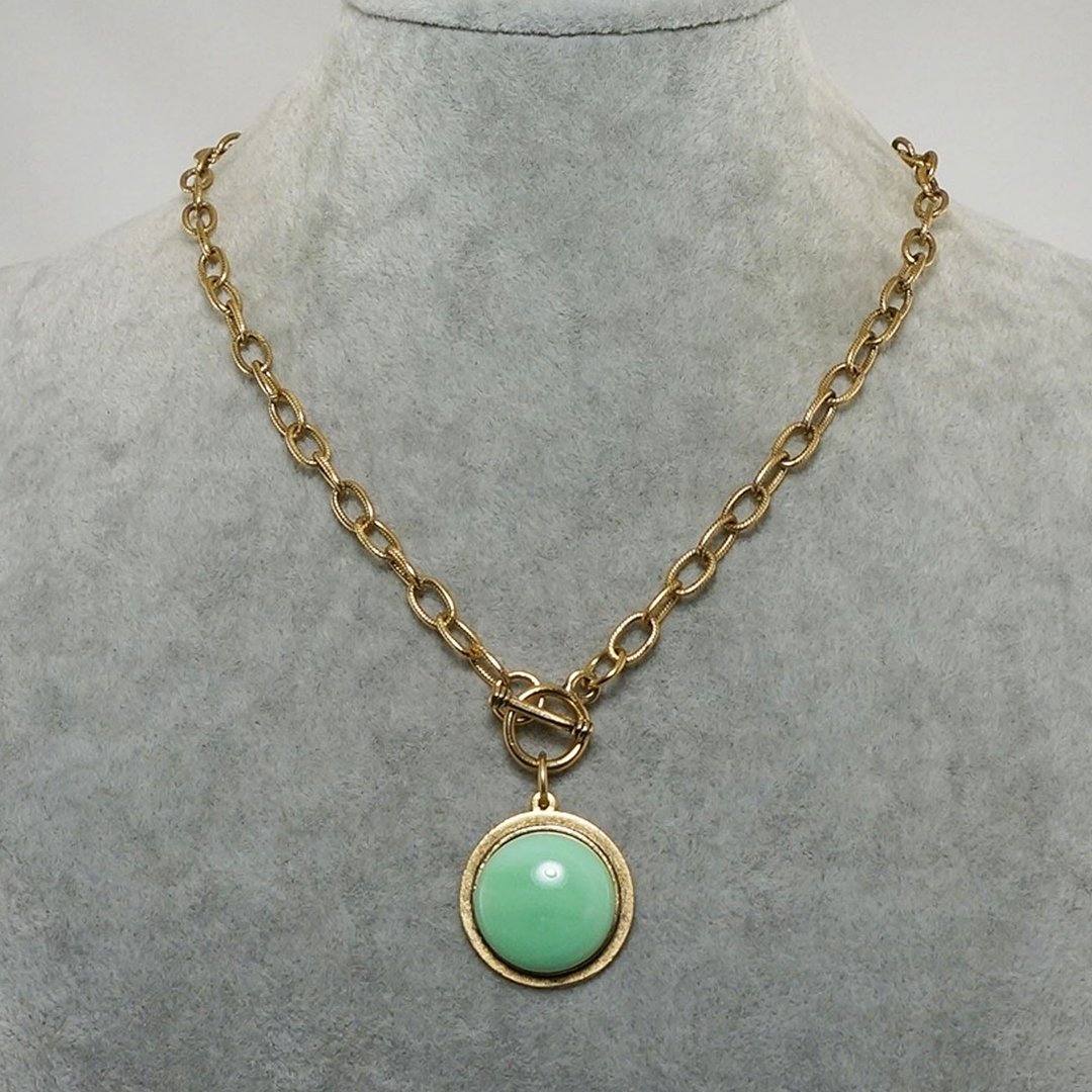 Mint Green Glass Necklace Golden Chain Choker Geometric Toggle Necklace Jewelry - 项链 - 玻璃 绿色