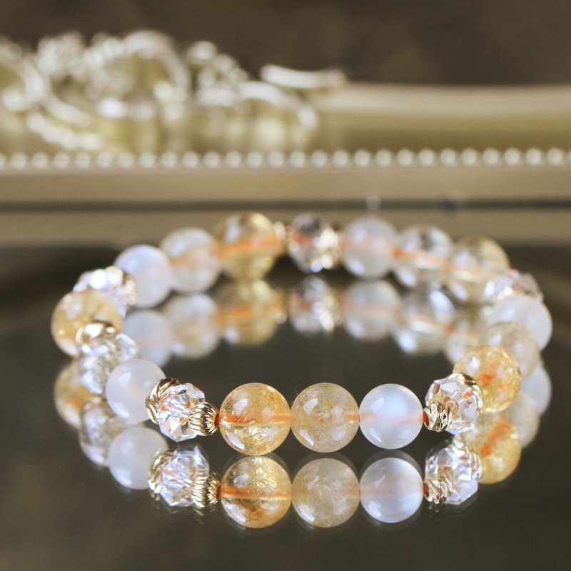 钛晶 金发晶 黄水晶 月光石。白金汉宫。8mm财运事业健康水晶手链 - 手链/手环 - 水晶 橘色