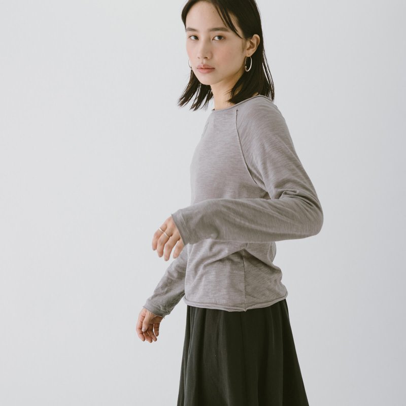 拉克兰袖长袖上衣 - 岩灰 - 女装上衣 - 棉．麻 灰色