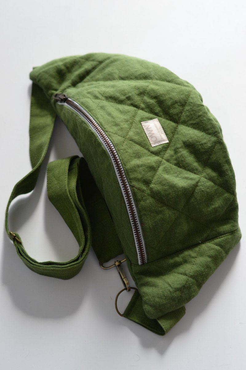 亚麻腰包 极简设计 – 绗缝斜挎包，中性斜背包 – 随身包 - 侧背包/斜挎包 - 亚麻 