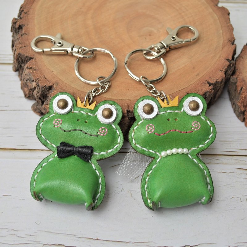 青蛙情侣皮革钥匙圈(一对)-手工缝制 - 钥匙链/钥匙包 - 真皮 