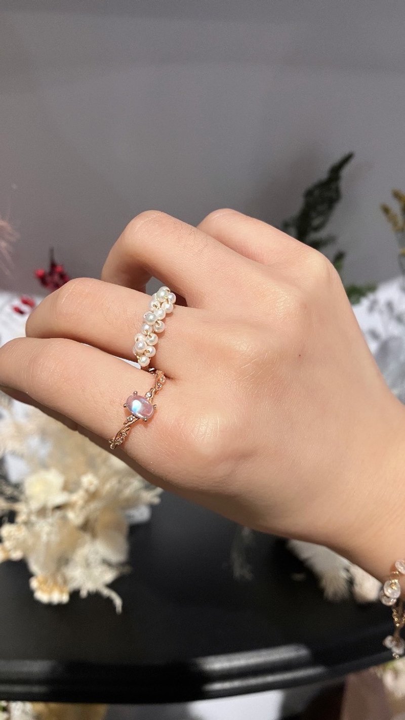 HappyCircle戒指│天然石 14kgf 礼物可调戒围 - 戒指 - 半宝石 白色