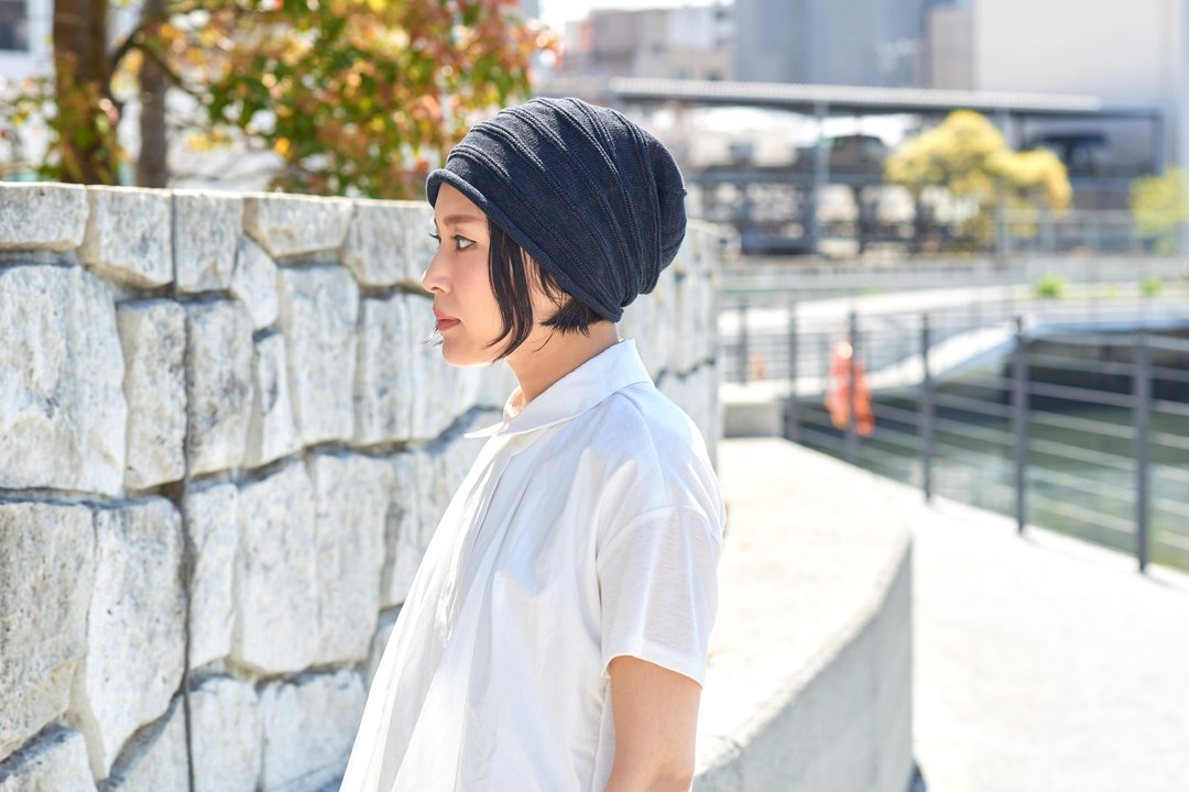 MADE IN JAPAN Silk & Cotton Slouchy Beanie, Summer Beanie, Hipster Slouch Hat - 帽子 - 丝．绢 蓝色