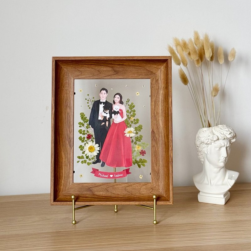 Manyu 似颜绘 插画压花相框 新婚礼物 ８寸相框 - 订制画像 - 其他材质 咖啡色