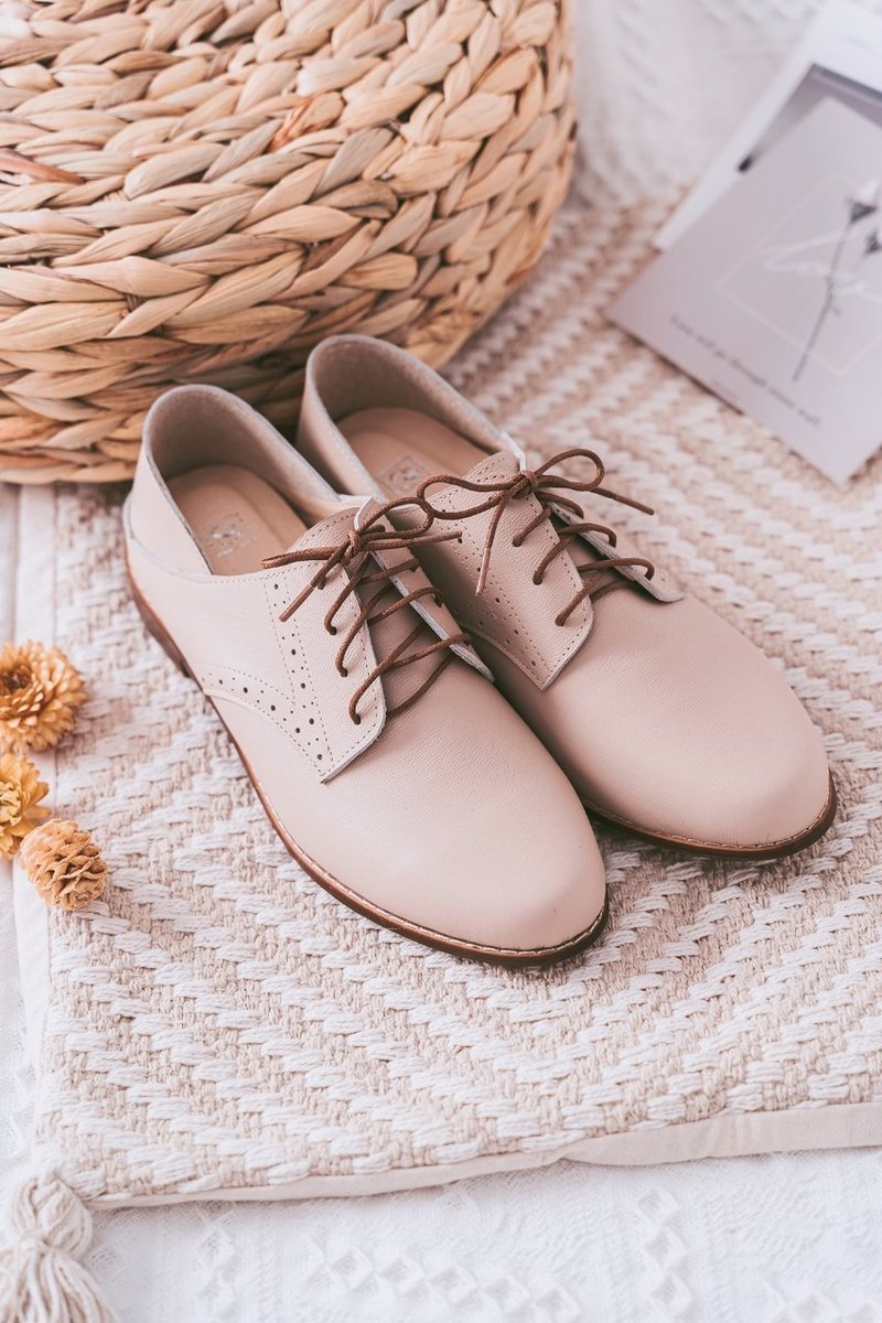 夏日惊喜包【小巴黎】英式德比牛津鞋_奶茶 | 手工订制 | MIT大尺 - 女款牛津鞋/乐福鞋 - 真皮 