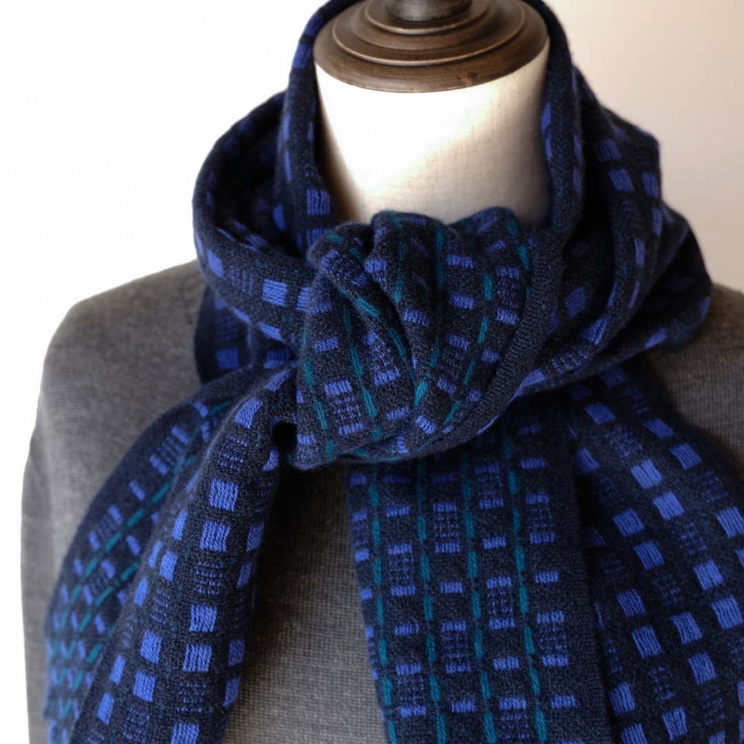 Cashmere 喀什米尔 100% 手工编织围巾【玲华06】 - 围巾/披肩 - 其他材质 蓝色