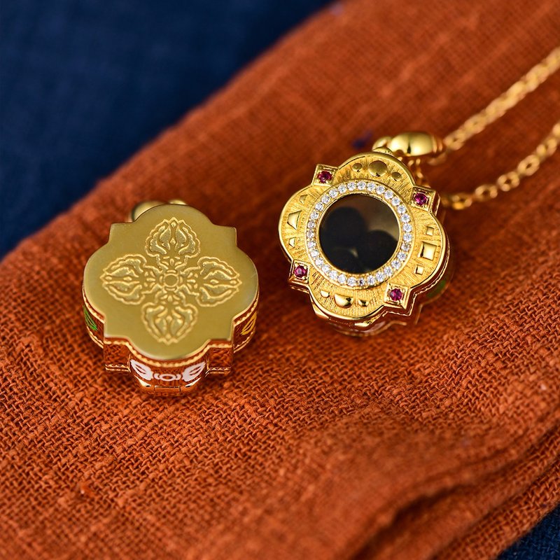 S925纯银镀金【珐琅彩坛城嘎乌盒】吊坠项坠藏式民族风可打开 - 项链 - 贵金属 