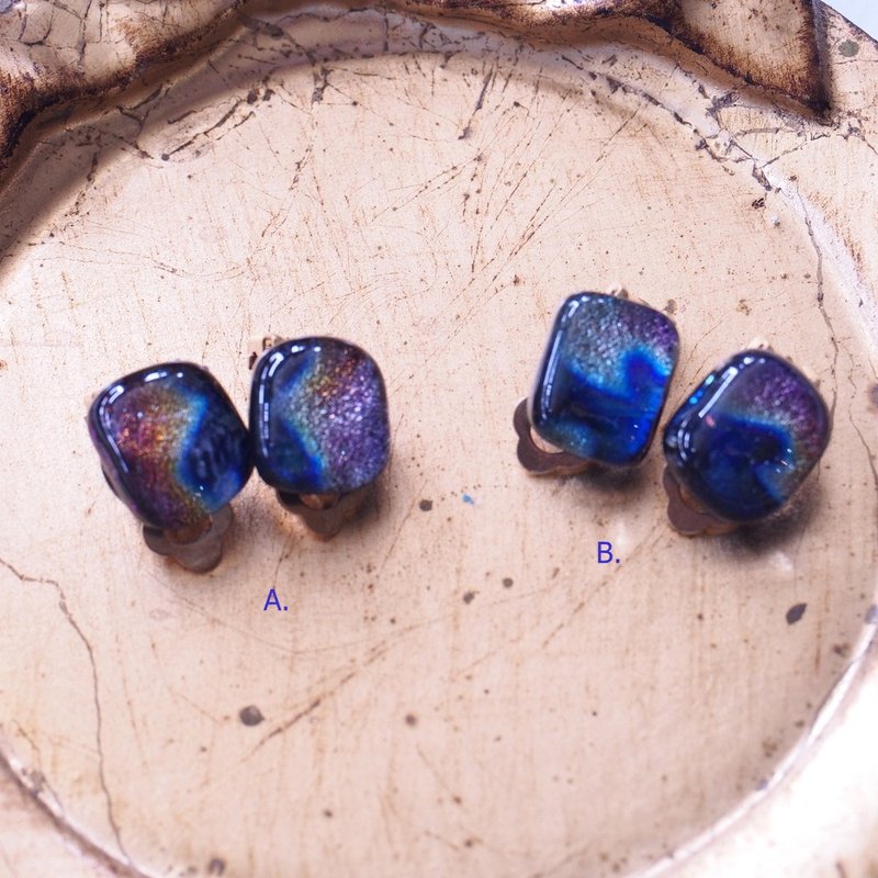 手工窑烧 珠宝琉璃 耳环耳夹 Dichroic fused glass earrings - 耳环/耳夹 - 琉璃 多色