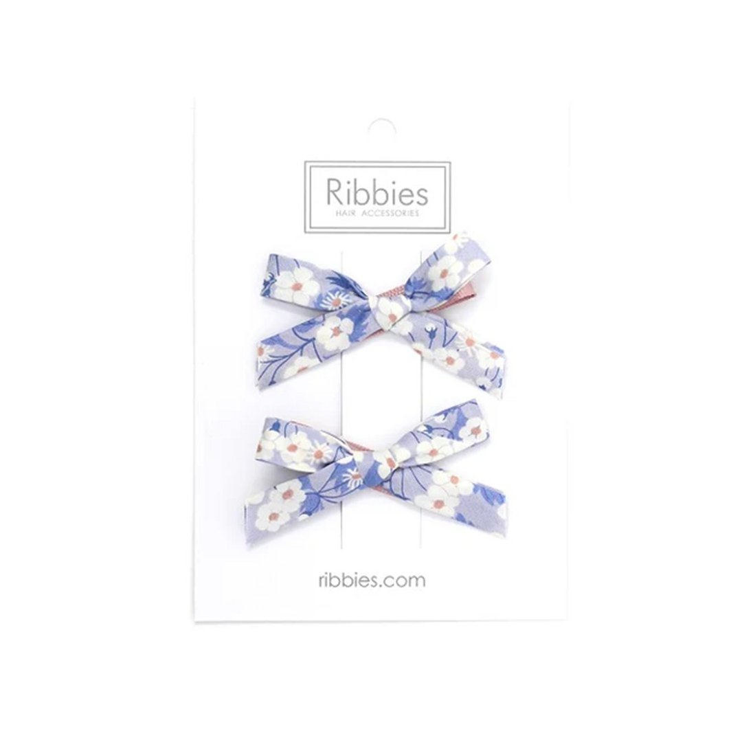 英国 Ribbies 花布蝴蝶结 2 入组 - 草原之歌 - 粉彩蓝 - 发饰 - 聚酯纤维 
