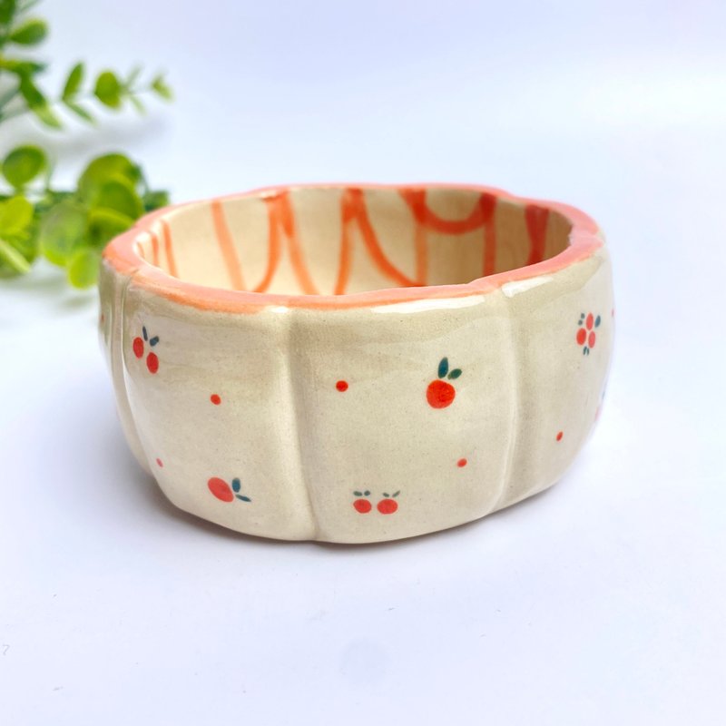 小手工陶瓷杯，红和浆果图案。 - 碗 - 陶 红色