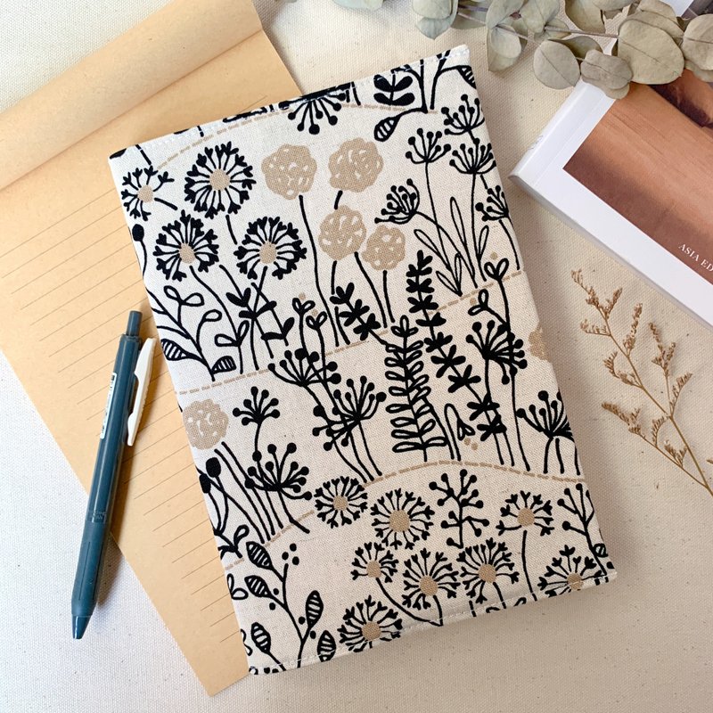 北欧花园 黑  - 可调式书衣 书套 可调厚度 A5大小  | 海柏手作 - 书衣/书套 - 棉．麻 黑色