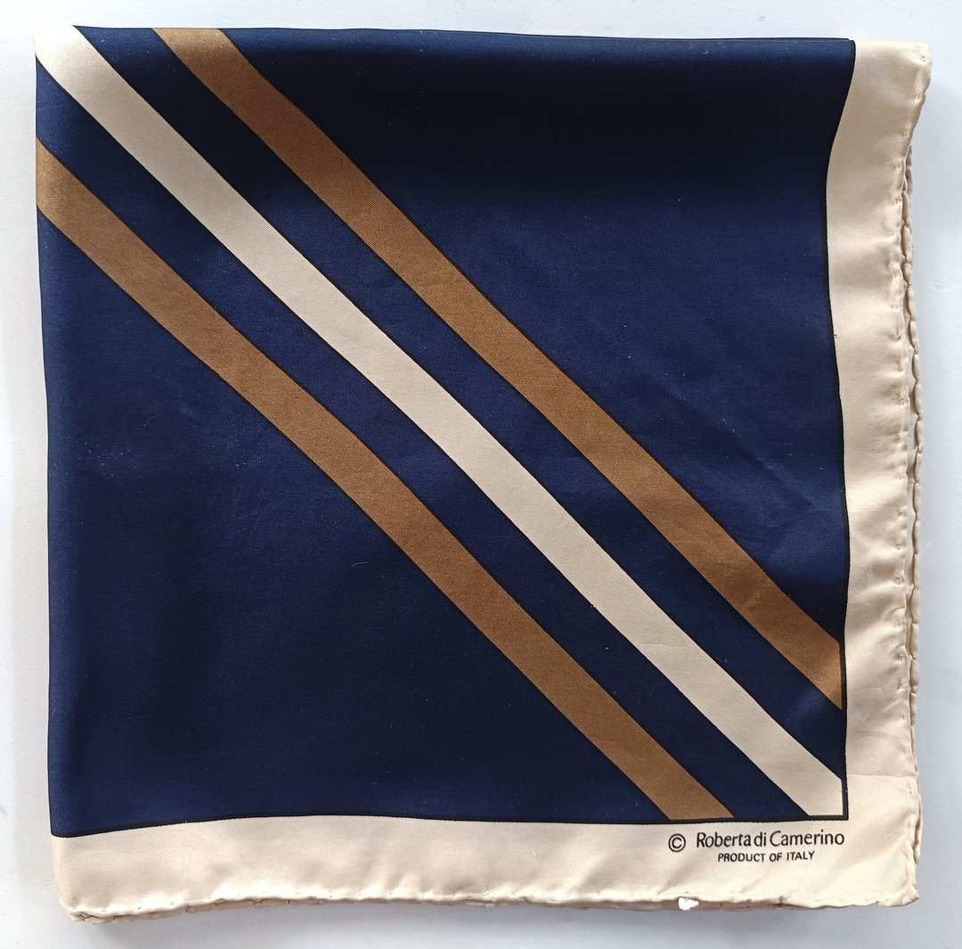 复古 Roberta Di Camerino 丝巾，23 x 23 英寸，意大利丝绸领巾 - 丝巾 - 丝．绢 蓝色