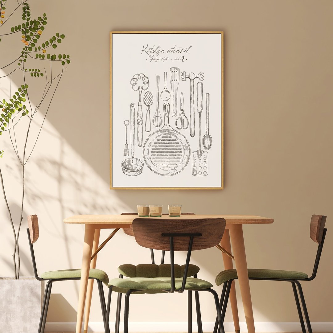 复古餐具图鉴 - 复古黑白手绘感餐厨挂画/古典风厨房装饰画 - 海报/装饰画/版画 - 棉 黑色