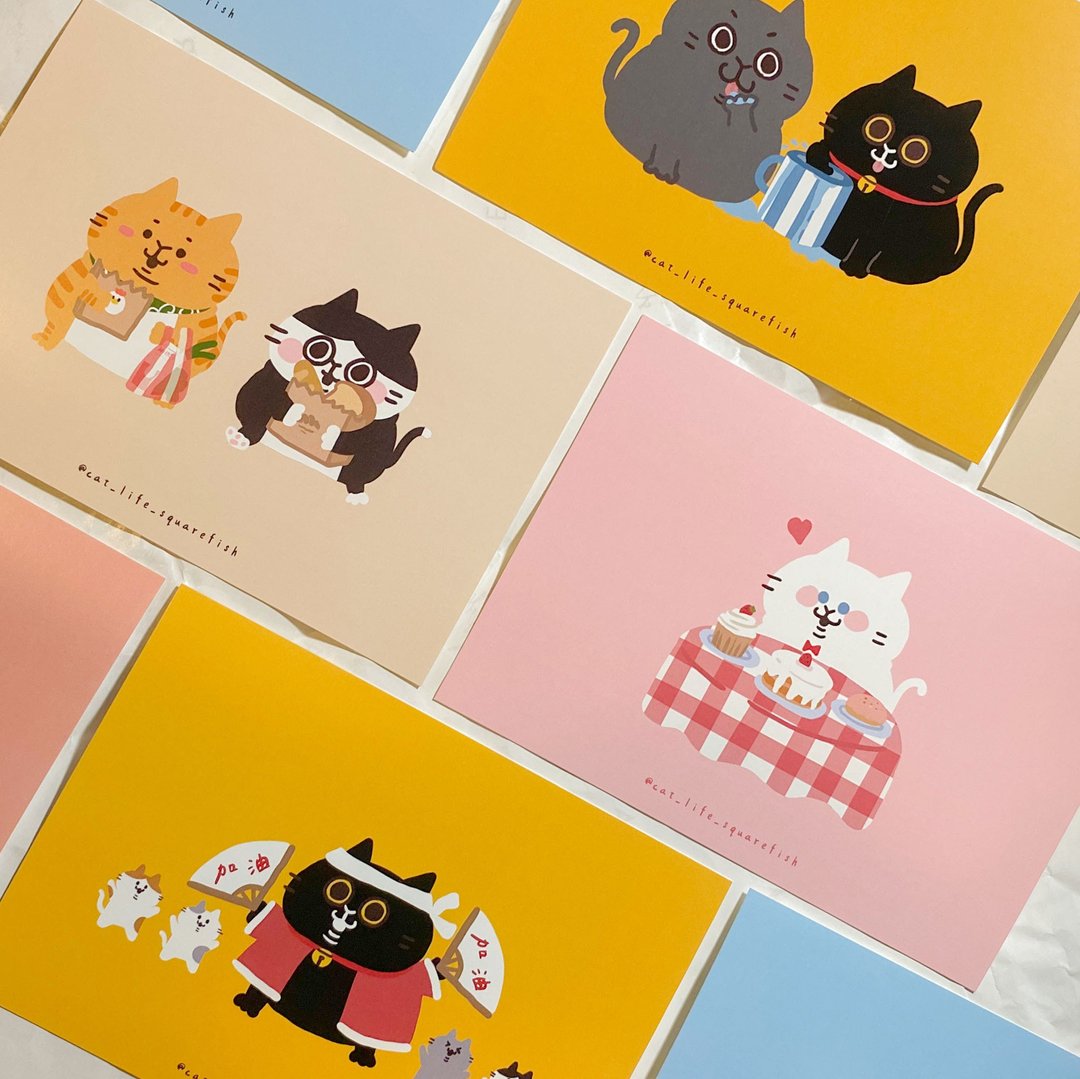 8入套组-可爱猫咪日常明信片/卡片 - 卡片/明信片 - 纸 