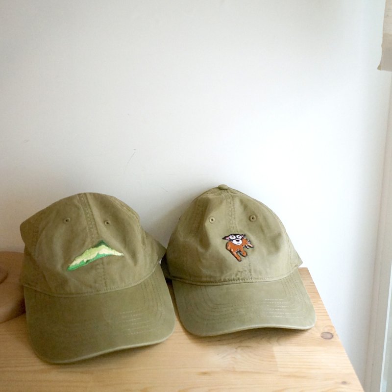 舒服头围纯棉刺绣鸭舌棒球帽 绿山/小狗 - 帽子 - 棉．麻 卡其色
