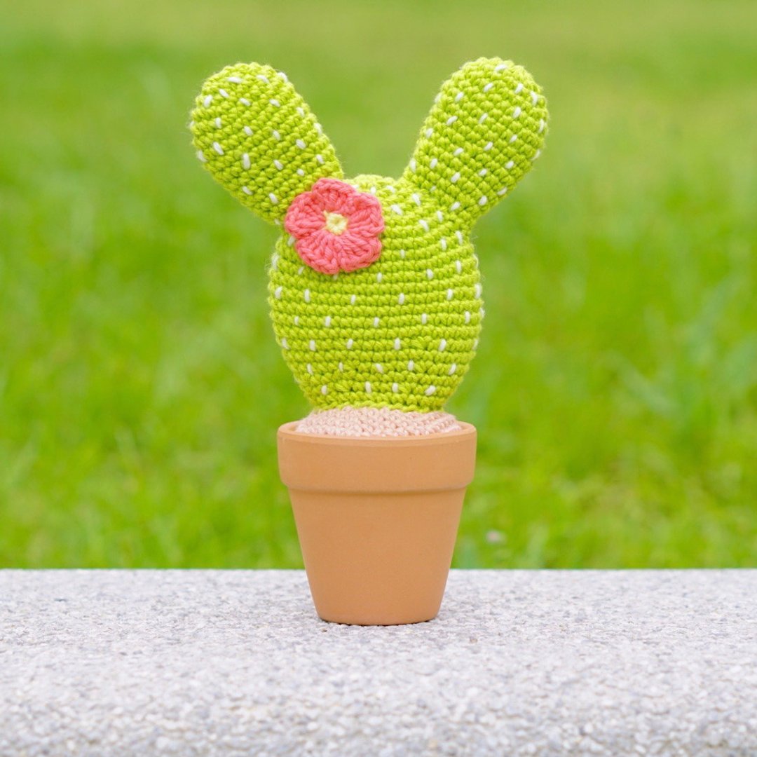 Bunny ears cactus Handmade crochet cactus  in terracotta pot homedecor - 植栽/盆栽 - 棉 绿色