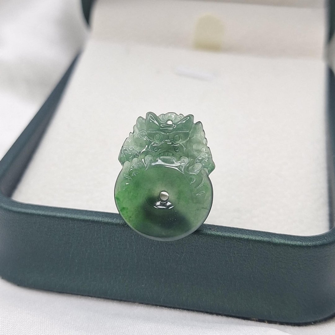 冰种危料深蓝水飘花龙扣吊坠 | 天然A货翡翠 - 项链 - 玉石 