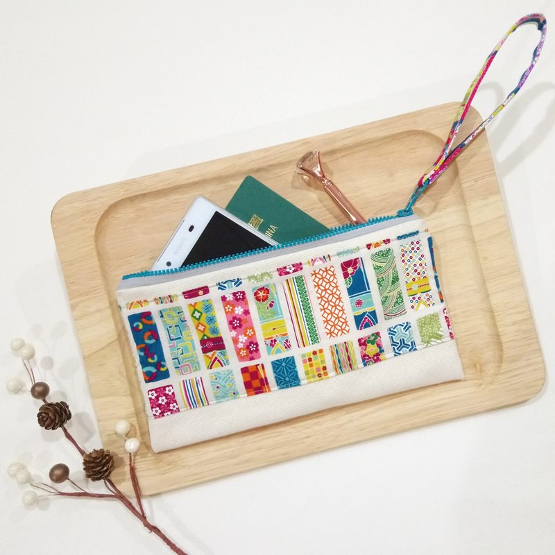 【FL/ 万用拉链包】迷你和服柄.生成 - 铅笔盒/笔袋 - 棉．麻 绿色