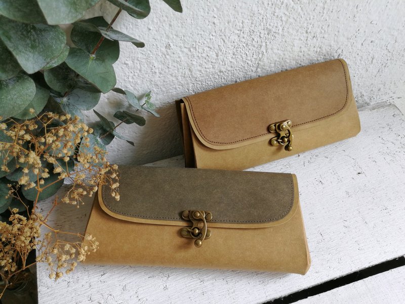 简约 复古牛角锁扣 水洗牛皮纸 风琴钱包/ 可斜背 - 皮夹/钱包 - 纸 咖啡色