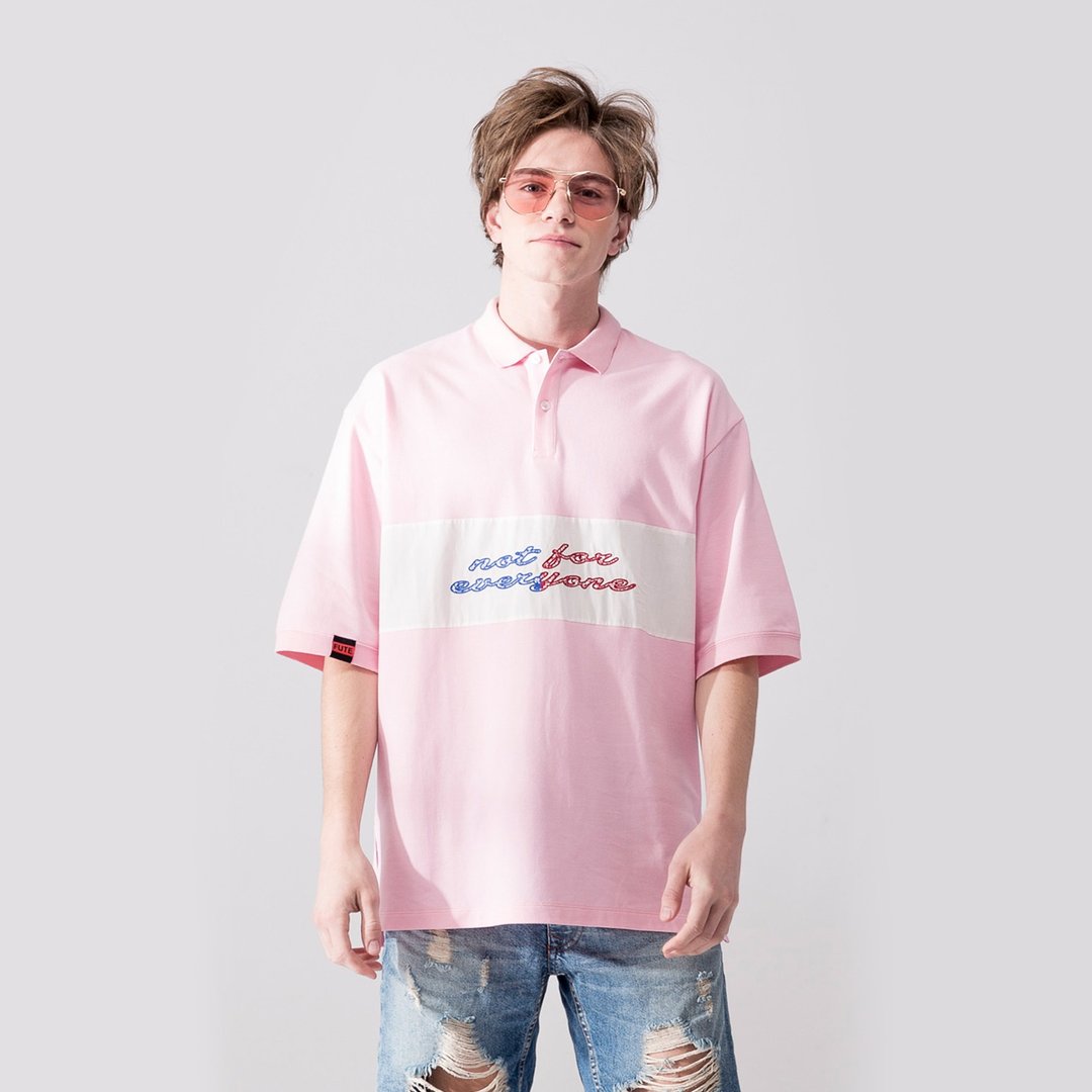 中性款 宽松落肩 Polo shirt / 粉红色 - 男装上衣/T 恤 - 棉 粉红色
