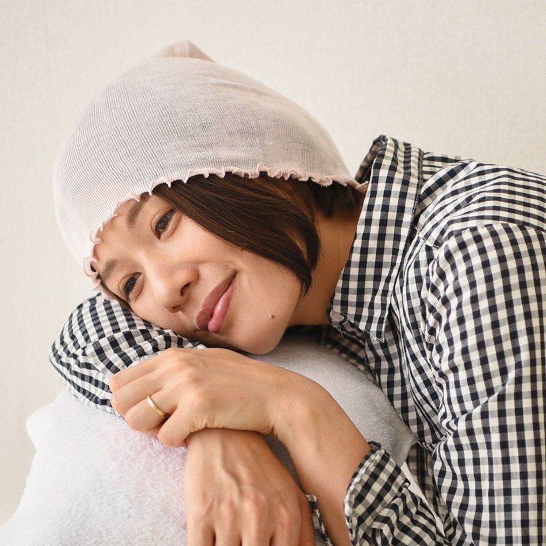 日本制 蚕丝夜间美发帽 女性 美发 晚上 - 帽子 - 丝．绢 粉红色