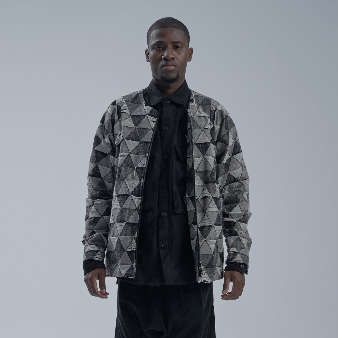 DYCTEAM - SISYPHUS / Collarless snow wash jacquard coat - 男装外套 - 棉．麻 灰色