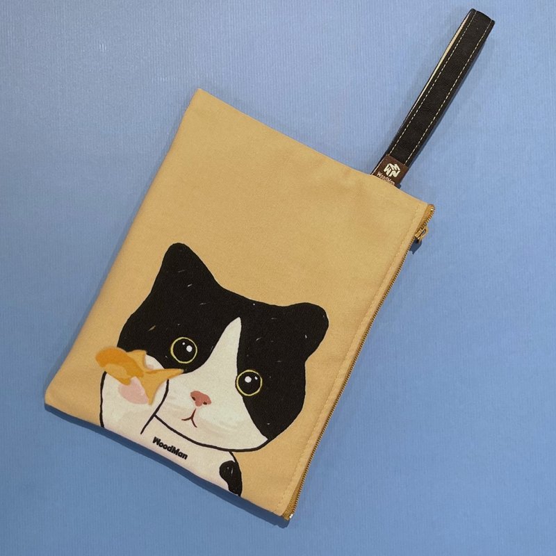 捕鱼高手的金鱼咪,有猫手拿包 - 手拿包 - 棉．麻 卡其色