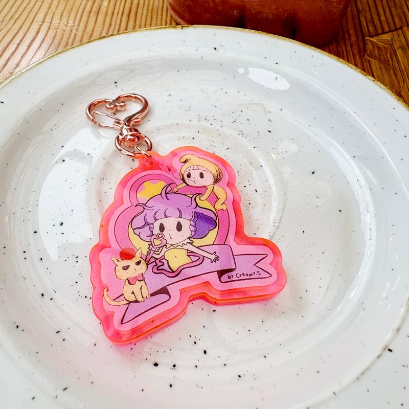 二创系列：Hipster Creamy x Creamy Mami 插画匙圈吊饰 - 钥匙链/钥匙包 - 压克力 粉红色