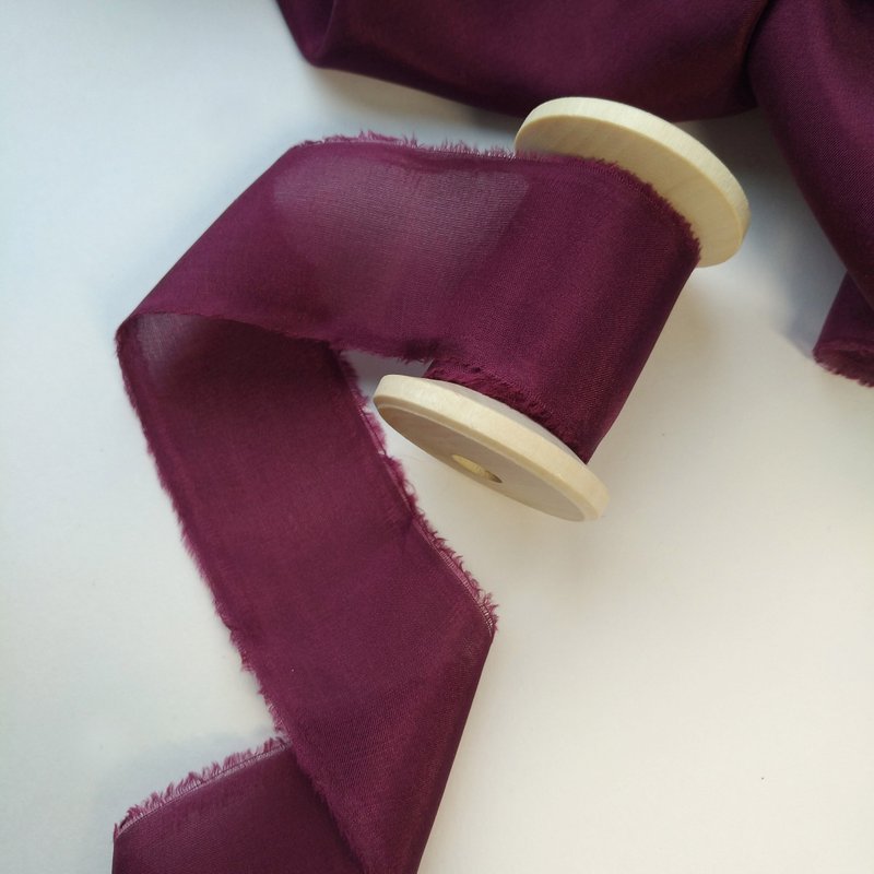 Burgundy Silk Ribbon | Hand Dyed Silk Ribbon on Wood Spool - 包装材料 - 丝．绢 红色