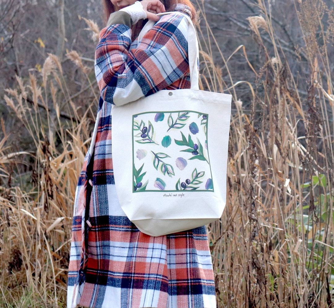 Olive Art Canvas Tote Bag - 手提包/手提袋 - 棉．麻 白色