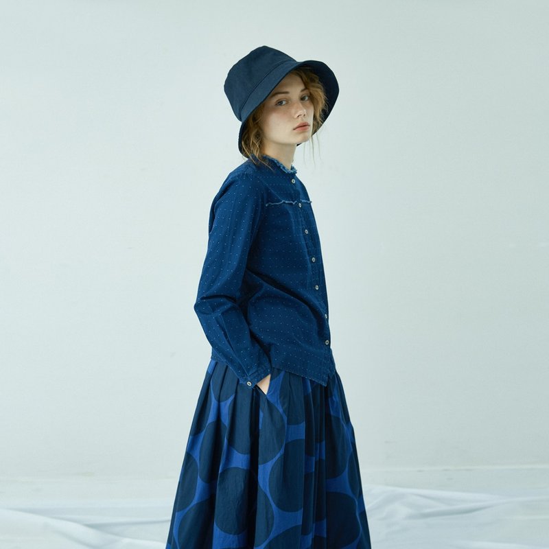 全棉牛仔毛边领衬衫 - 女装衬衫 - 棉．麻 蓝色