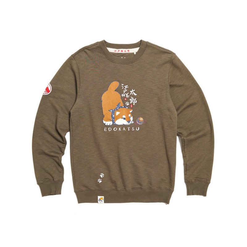 江户胜 日系 男装 胜太郎系列 狗狗球厚长袖T恤(中灰色) #上衣 - 中性连帽卫衣/T 恤 - 棉．麻 灰色