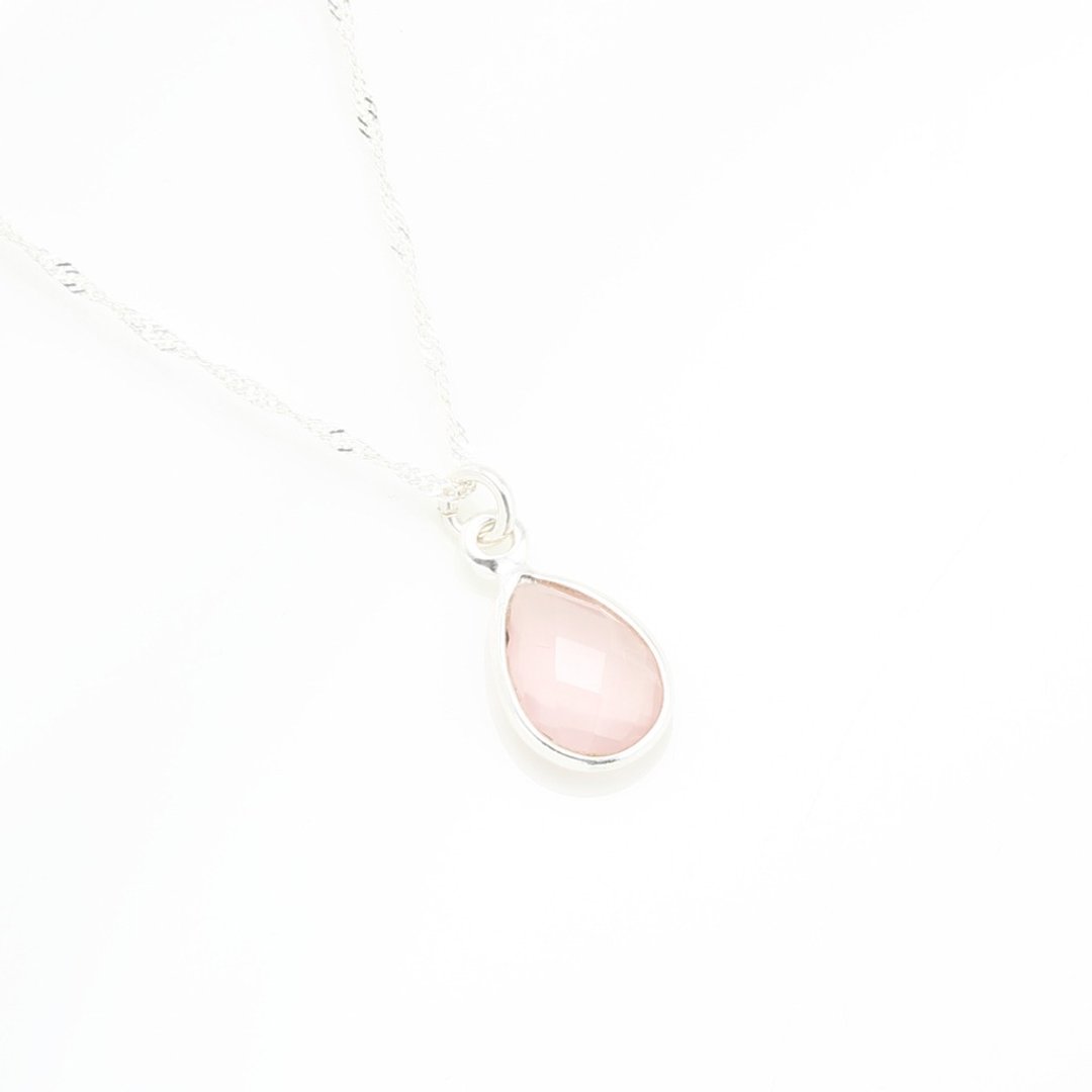 【Angel & Me】水滴 粉晶 (小) Rose Quartz s925 纯银 项链 礼物 - 项链 - 宝石 粉红色