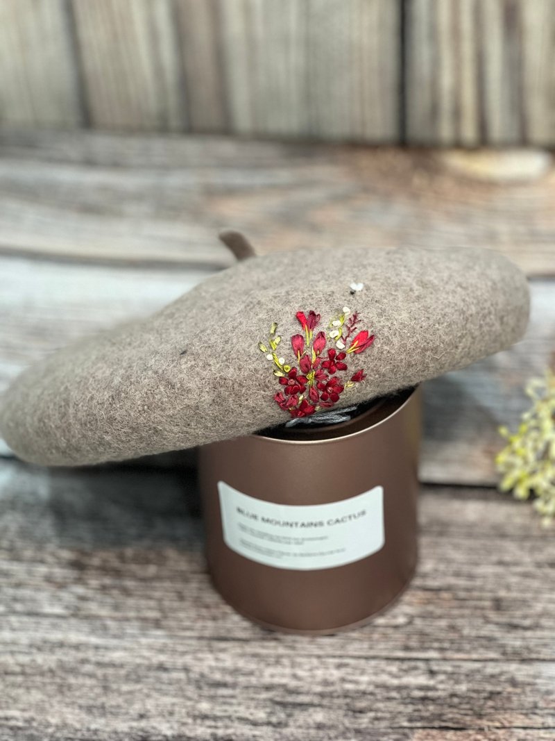 原创设计帽子新款秋冬羊毛手工刺绣帽子 - 帽子 - 羊毛 卡其色