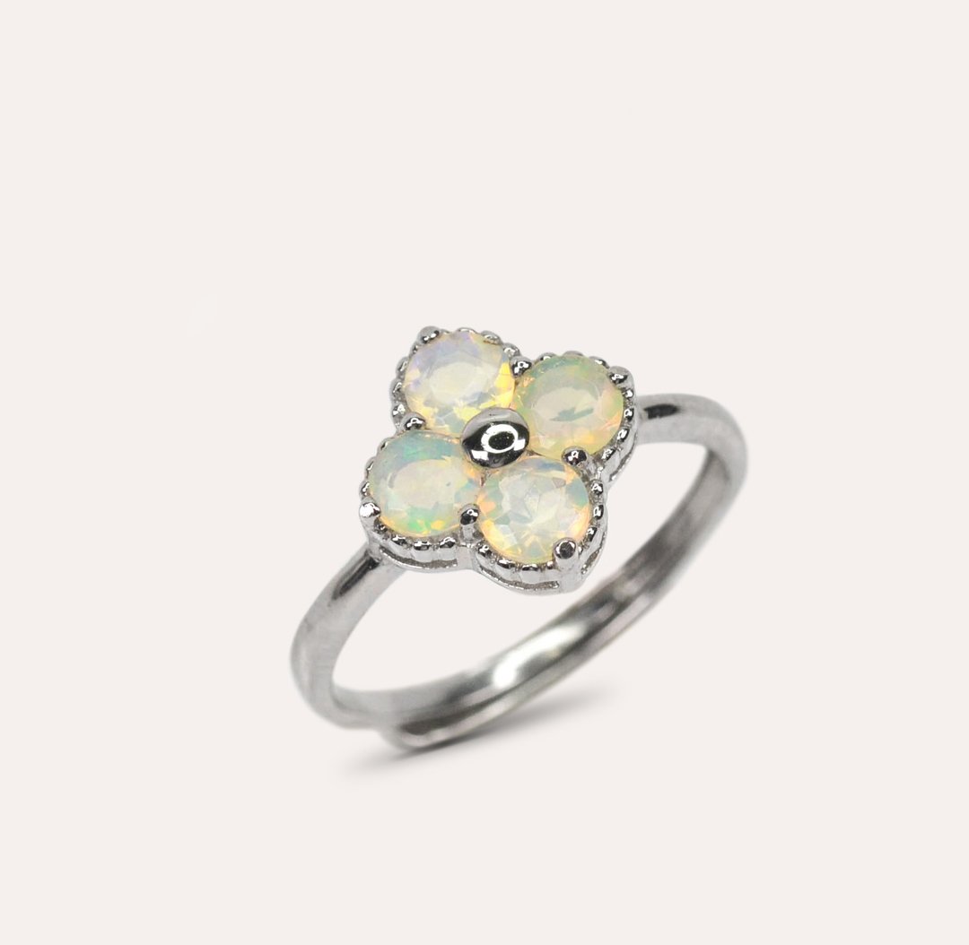 AND 蛋白石 白色 圆形 4mm 戒指 和谐系列 Blossom 天然宝石 - 戒指 - 银 白色