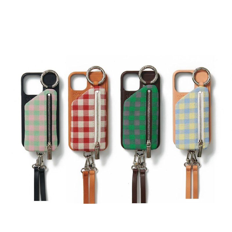 ajew cadenas 格纹牛皮手机壳(含背带) - 手机壳/手机套 - 人造皮革 黑色