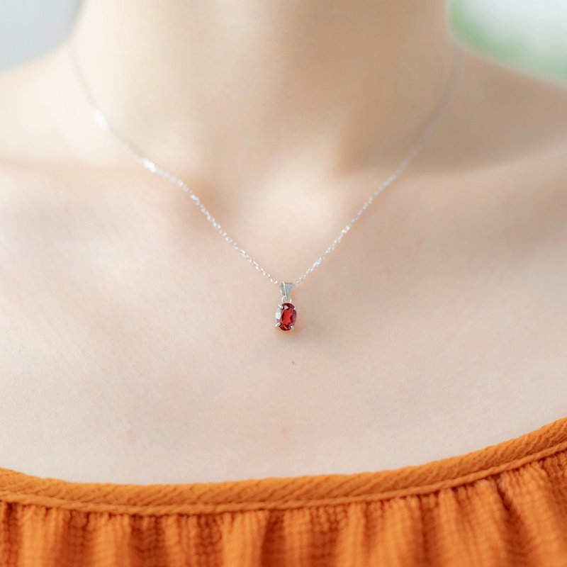 石榴石925纯银爪镶项链 - 项链 - 宝石 红色