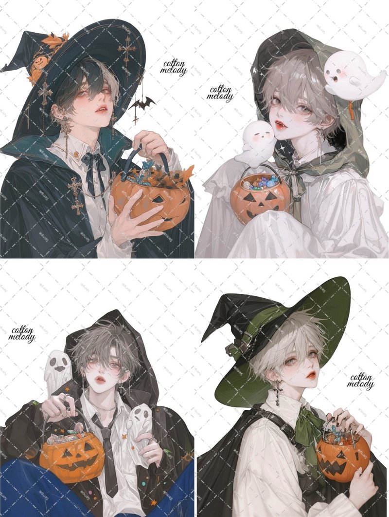 【期间限定】 万圣节 / compact set / 20款各3张 / cotton melody 人物贴纸 【with boy】 - 贴纸 - 纸 