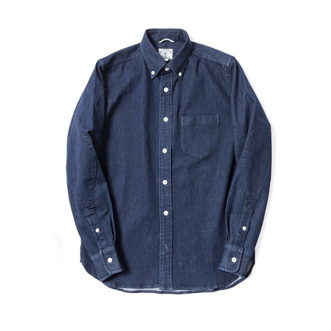 ISLAND SCOUTS 重磅经典Elbow Patch stretchable牛仔衬衫- 蓝色 - 男装衬衫 - 棉 蓝色