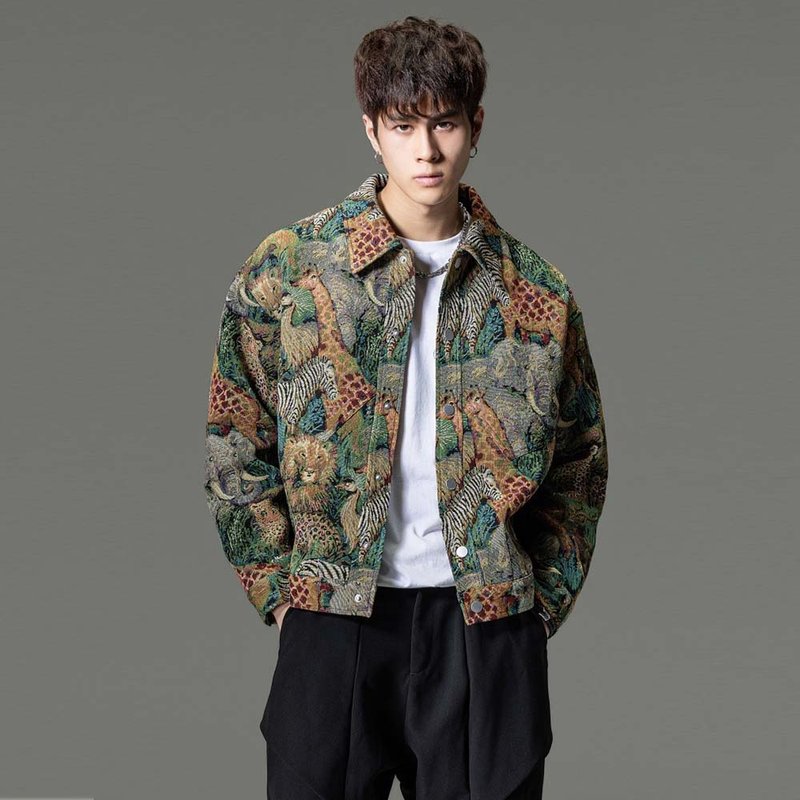 【推荐】提花翻领夹克  休闲男茄克外套 - 男装外套 - 聚酯纤维 