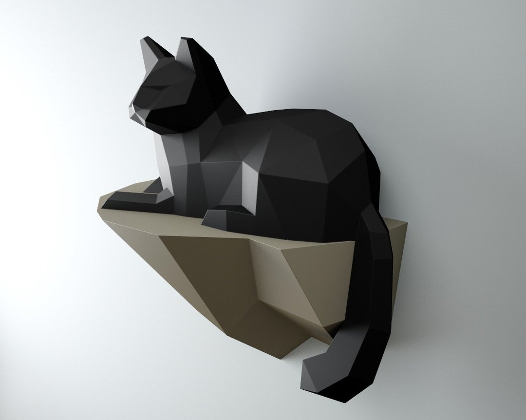 Papercraft Cat on a rock, Wall construction, 3D paper craft, DIGITAL TEMPLATE - 手工艺教程/工具书 - 其他材质 