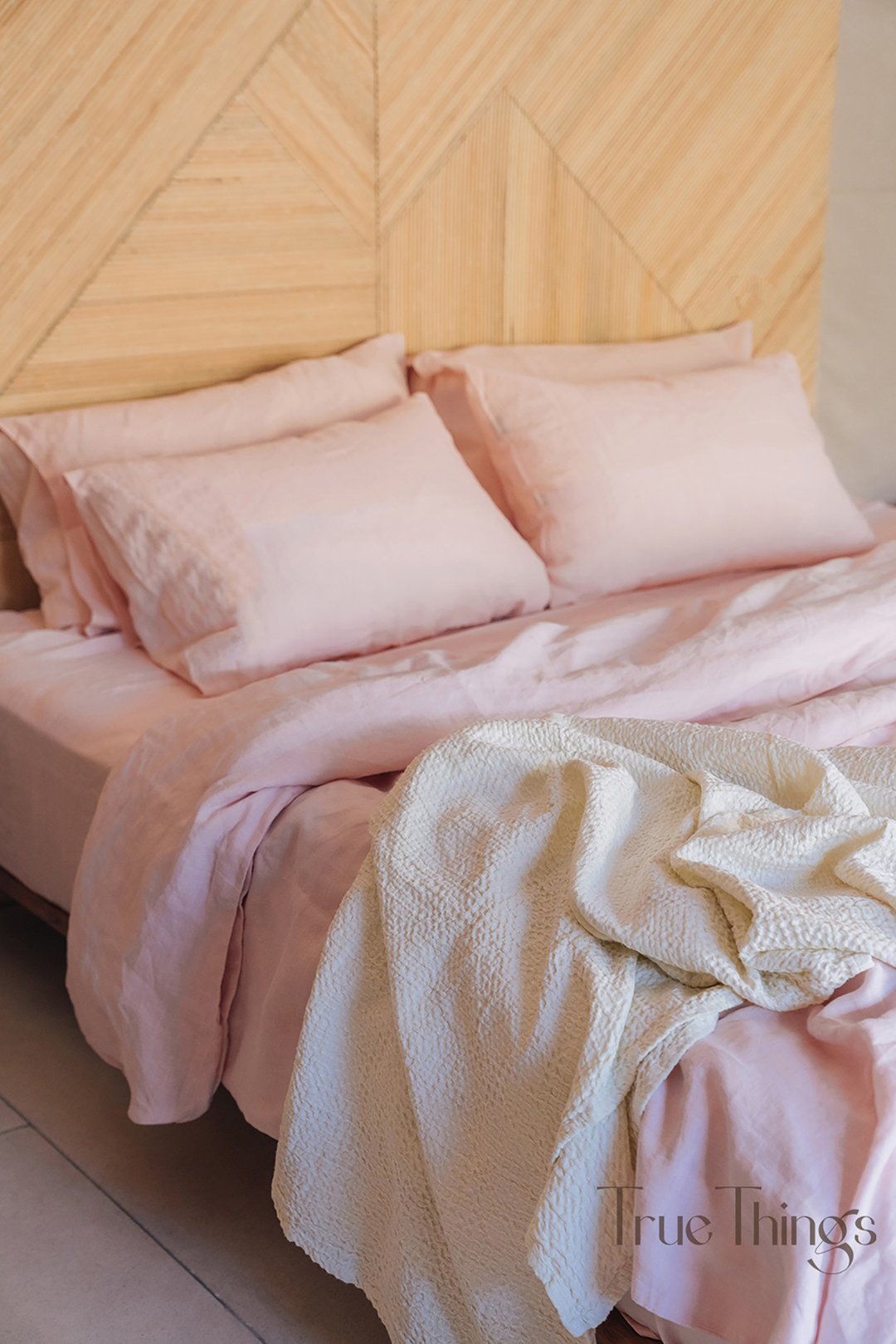 Blush pink linen pillowcase / Pink pillow cover / Euro, American, Taiwan size - 寝具 - 亚麻 粉红色