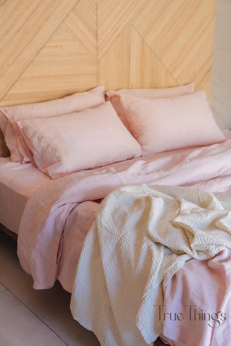Blush pink linen pillowcase / Pink pillow cover / Euro, American, Taiwan size - 寝具 - 亚麻 粉红色