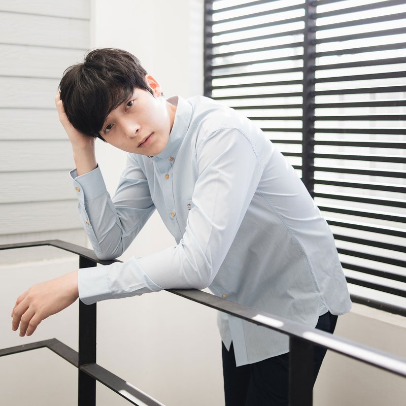 (SIZE S, M) PLANE // blue // men slim fit - 男装衬衫 - 棉．麻 蓝色