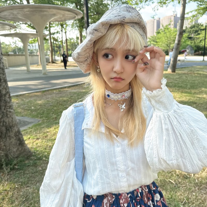 浮梦花海 奶茶色 日本进口纯棉布料 手工贝蕾帽 贝雷帽 - 帽子 - 棉．麻 蓝色