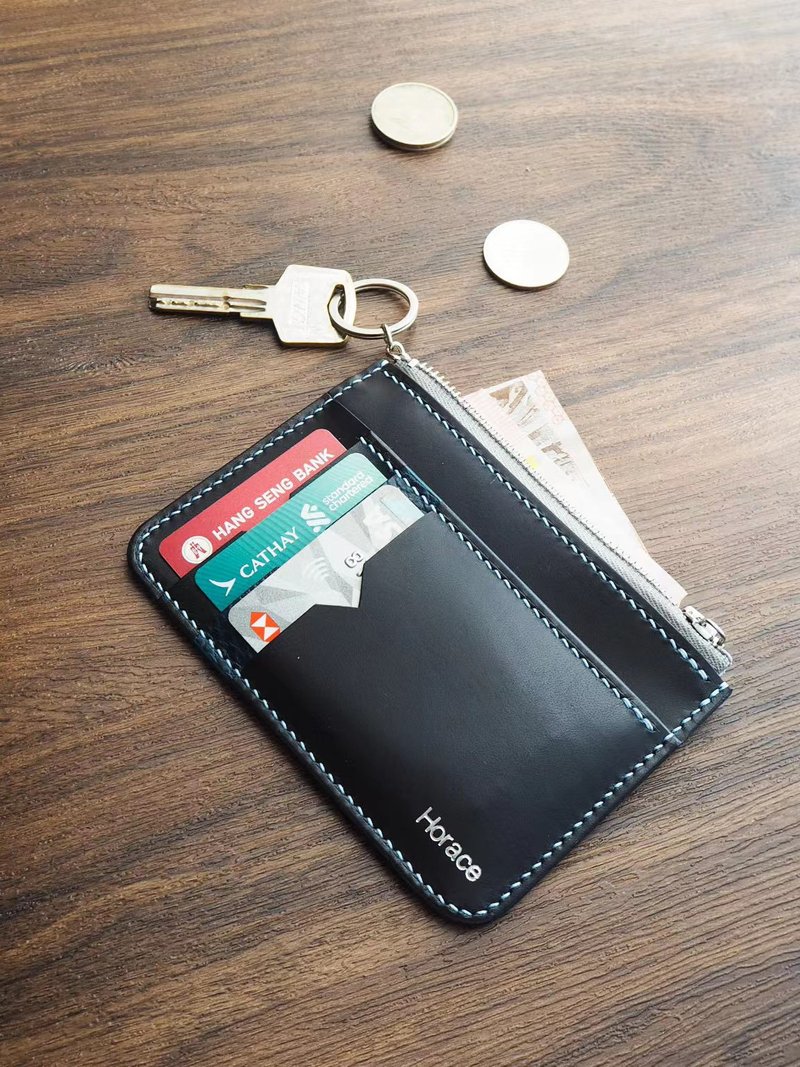 意大利植鞣牛皮革零钱包 - 零钱包 - 真皮 蓝色